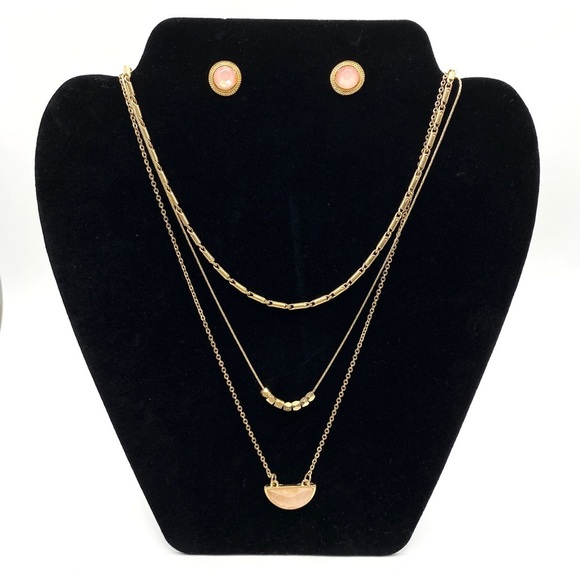 Triple Goldtone Layer Necklace & Earring Bundle - Picture 1 of 7